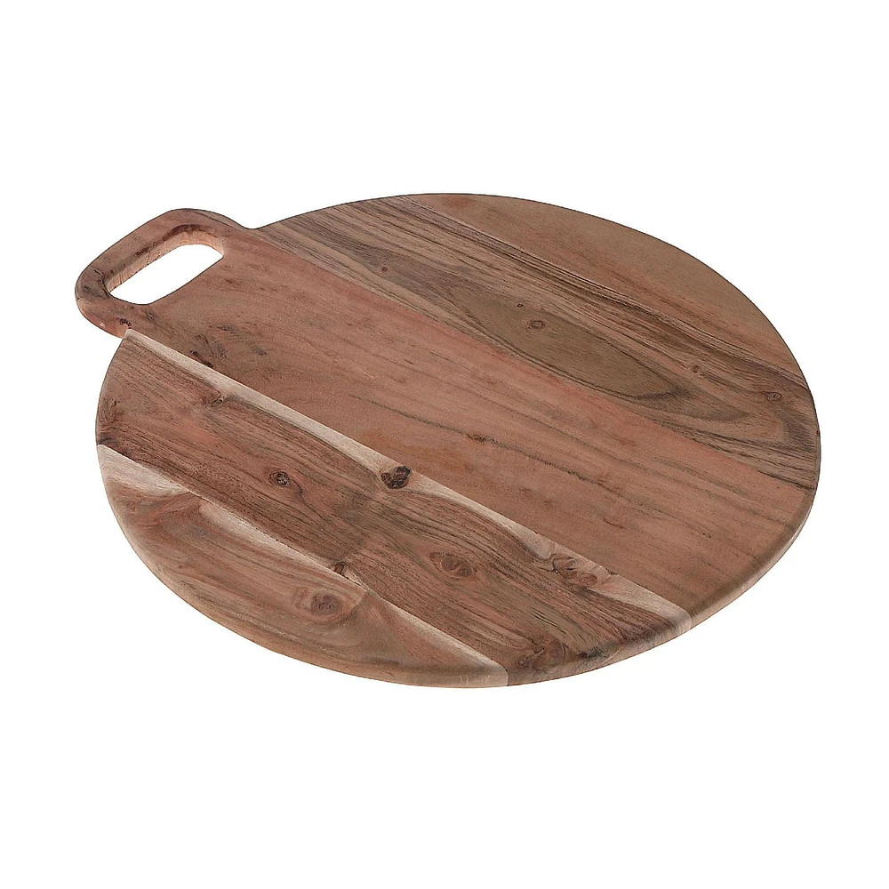 IH Casa Decor Acacia Wood Round Serving Board With Handle 18"