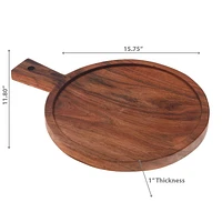 IH Casa Decor Acacia Wood Round Serving Tray With Handle