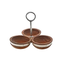 IH Casa Decor Natural Acacia Wood With Hammered Nickel 3 Section Server