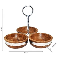 IH Casa Decor Natural Acacia Wood With Hammered Nickel 3 Section Server