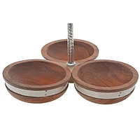 IH Casa Decor Natural Acacia Wood With Hammered Nickel 3 Section Server