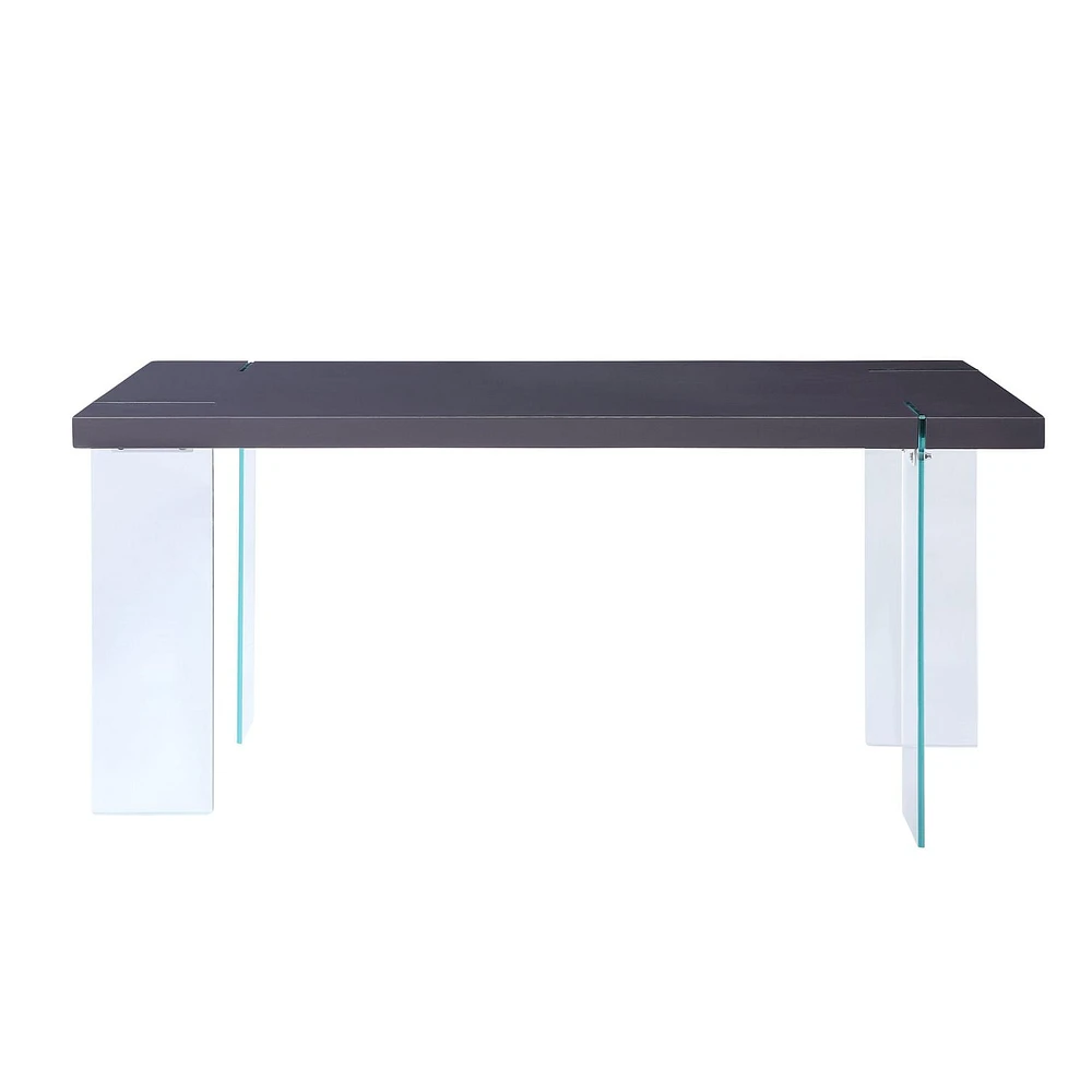 ACME Noland Dining Table in Gray High Gloss & Clear Glass