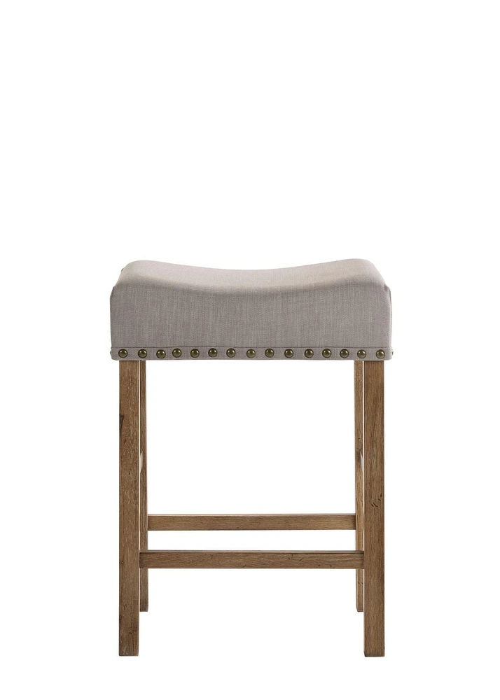 ACME Martha II Counter Height Stool (Set-2) in Tan Linen & Weathered Oak