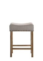 ACME Martha II Counter Height Stool (Set-2) in Tan Linen & Weathered Oak