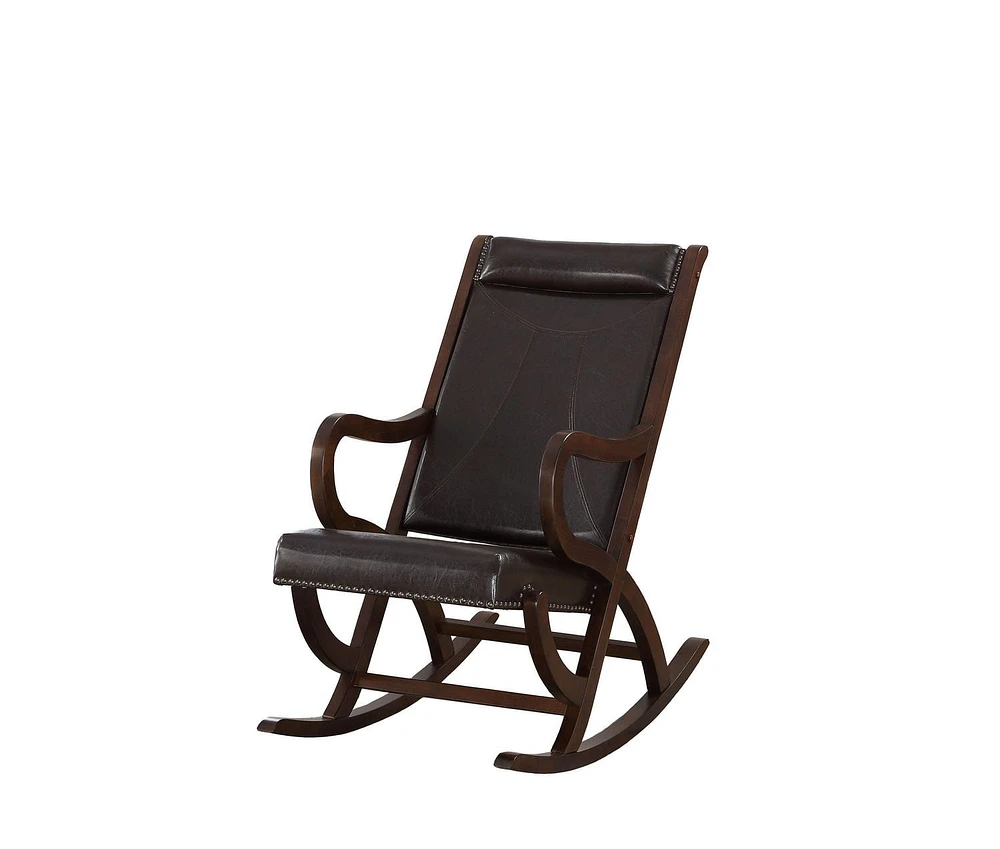 ACME Triton Rocking Chair in Espresso PU & Walnut