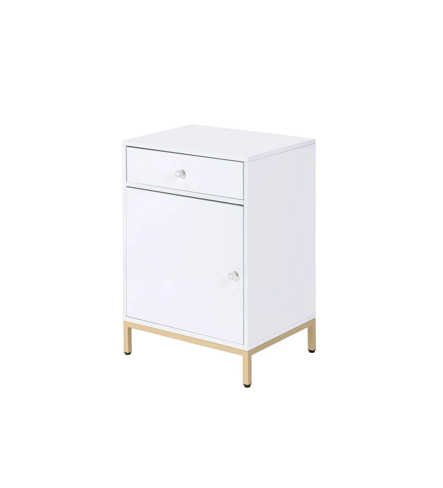 ACME Ottey Cabinet in White High Gloss & Gold