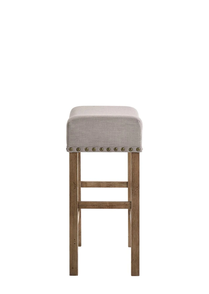 ACME Martha II Counter Height Stool (Set-2) in Tan Linen & Weathered Oak