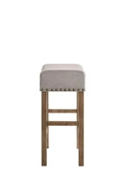 ACME Martha II Counter Height Stool (Set-2) in Tan Linen & Weathered Oak