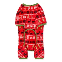 One Paw Holiday Pets' Fair Isle Dog Pajama 1-Piece, Red,  Sizes XS-XL, Soft and Warm