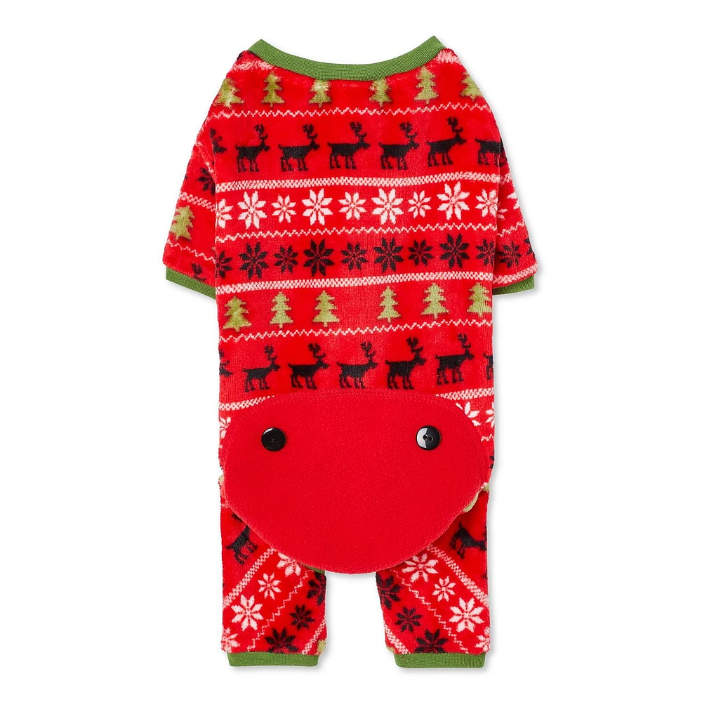 One Paw Holiday Pets' Fair Isle Dog Pajama 1-Piece, Red,  Sizes XS-XL, Soft and Warm