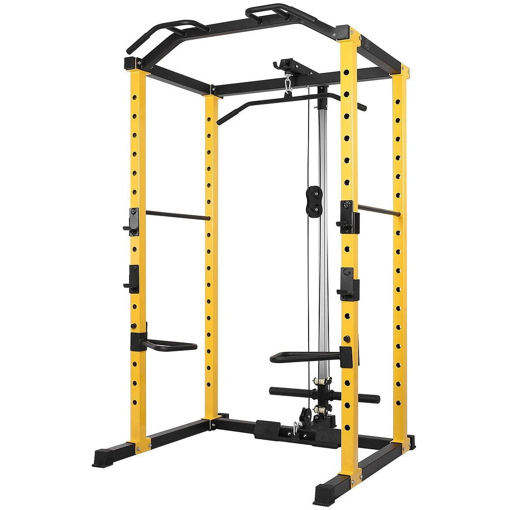 Everyday Essentials 1000-Pound Capacity Multi-Function Adjustable Power Cage with Lat Pulldown and Row Machine