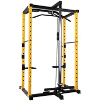 Everyday Essentials 1000-Pound Capacity Multi-Function Adjustable Power Cage with Lat Pulldown and Row Machine