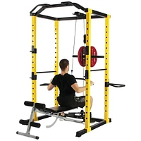 Everyday Essentials 1000-Pound Capacity Multi-Function Adjustable Power Cage with Lat Pulldown and Row Machine