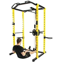 Everyday Essentials 1000-Pound Capacity Multi-Function Adjustable Power Cage with Lat Pulldown and Row Machine