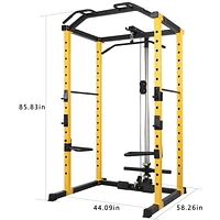 Everyday Essentials 1000-Pound Capacity Multi-Function Adjustable Power Cage with Lat Pulldown and Row Machine