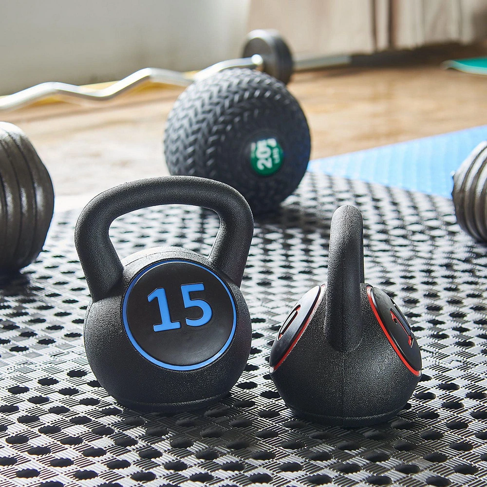 Everyday Essentials Wide Grip 3-Piece Kettlebell Set, includes 5 Lbs, 10 Lbs, 15 Lbs