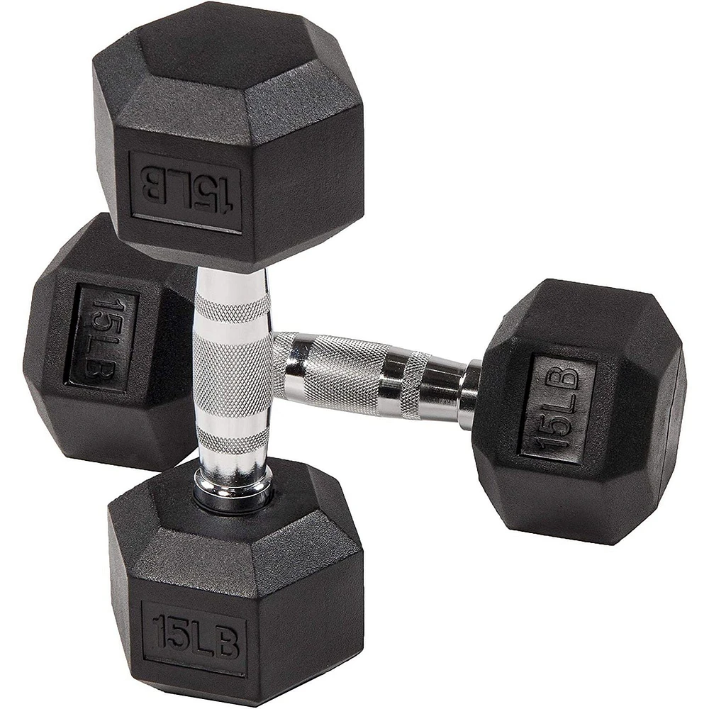 BalanceFrom Rubber Encased Hex Dumbbells, 15 lbs Pair, Black