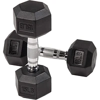 BalanceFrom Rubber Encased Hex Dumbbells, 15 lbs Pair, Black