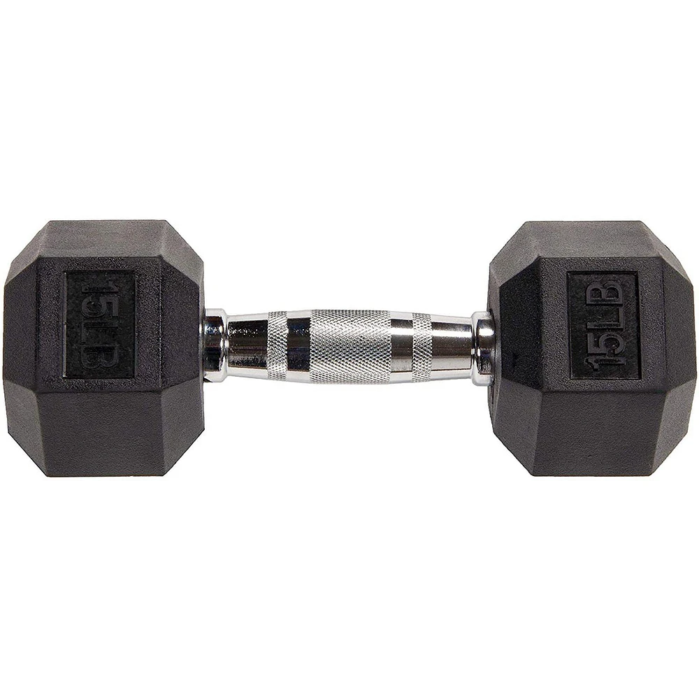 BalanceFrom Rubber Encased Hex Dumbbells, 15 lbs Pair, Black