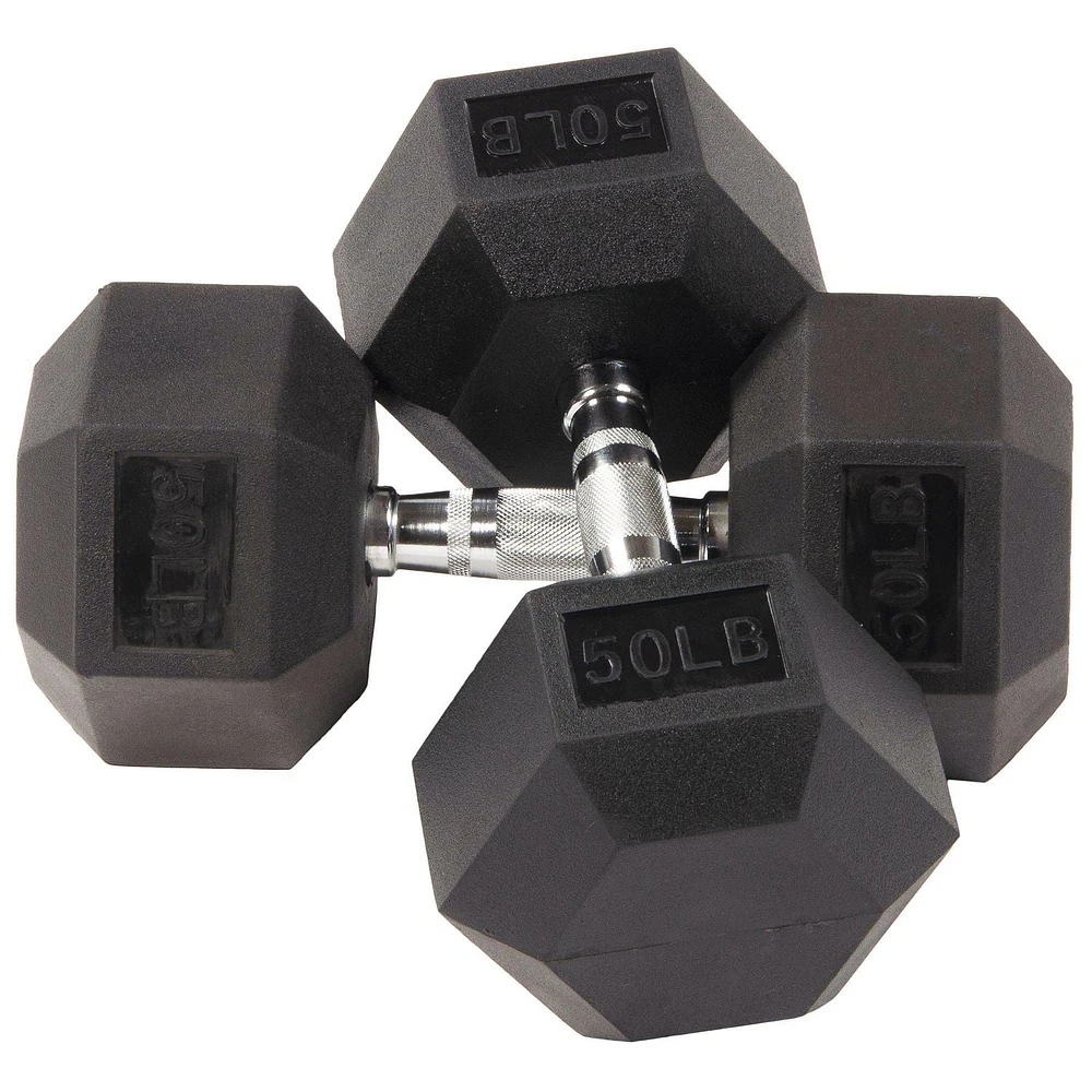 BalanceFrom Rubber Encased Hex Dumbbells, 50 lbs Pair, Black