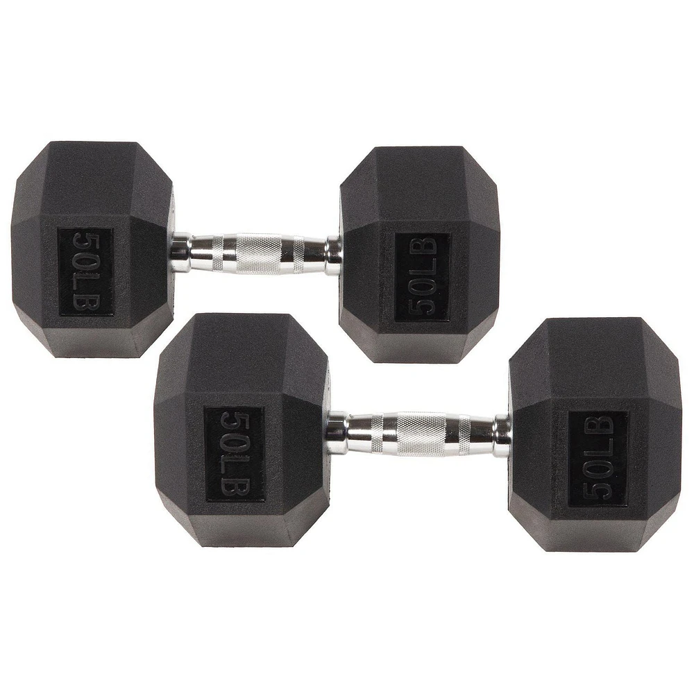 BalanceFrom Rubber Encased Hex Dumbbells, 50 lbs Pair, Black