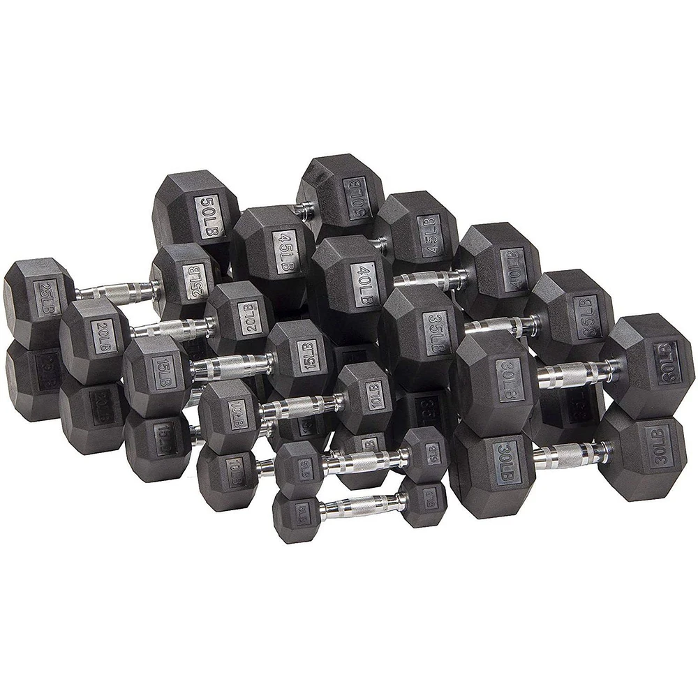 BalanceFrom Rubber Encased Hex Dumbbells, 50 lbs Pair, Black