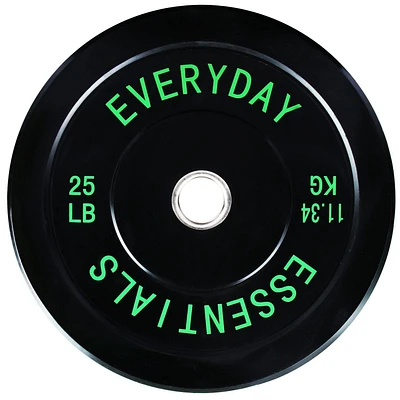 Everyday Essentials Olympic Bumper Plate Weight Plate with Steel Hub, Black, 25 lbs (Single Plate)