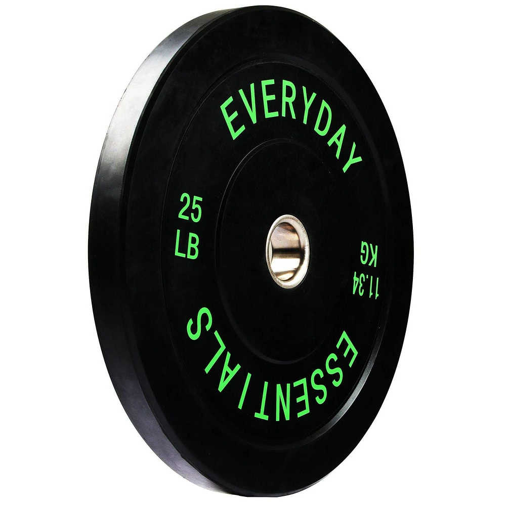 Everyday Essentials Olympic Bumper Plate Weight Plate with Steel Hub, Black, 25 lbs (Single Plate)