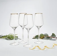 FRAÎCHE Holiday Gold Rim Wine Glasses, 4 pack, Made of glass, With Gold Rim, Wine Glass 4PK, FRAICHE