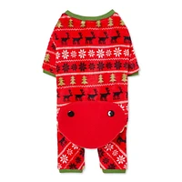 One Paw Holiday Pets' Fair Isle Dog Pajama 1-Piece, Red,  Sizes XS-XL, Soft and Warm