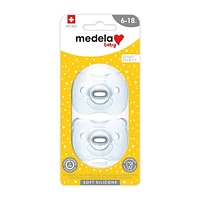 Medela Baby new SOFT SILICONE one-piece Pacifier designed to support baby's natural suckling, BPA free, Lightweight and orthodontic. 0-6 mo Boy 2pk