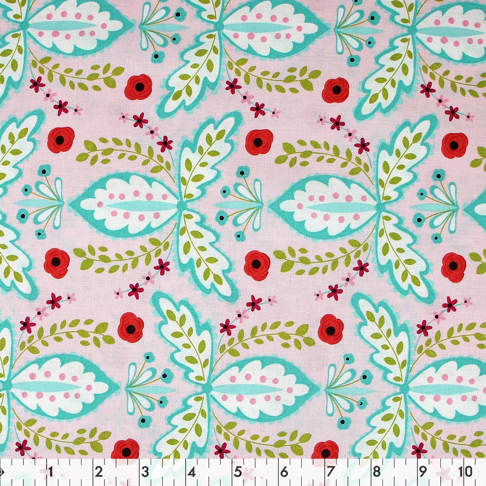 Fabric Creations Pink with Blue and Red Flowers Fat Quarter Pre-Cut Fabric - 18" x 21" / 45cm x 53cm, 18" x 21" / 45cm x 53cm