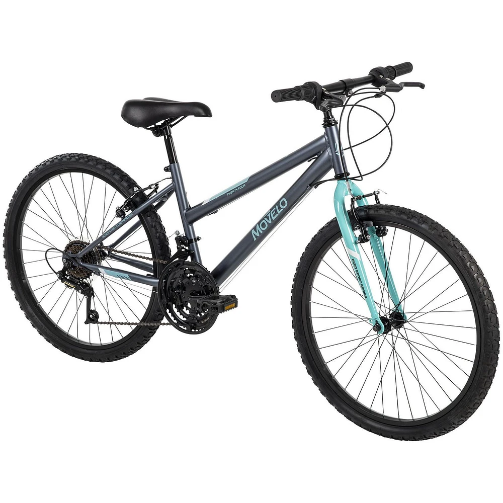 Movelo Algonquin 24-inch Mountain Bike for Girls, 18-Speed, Grey/Blue, Ages 12-19