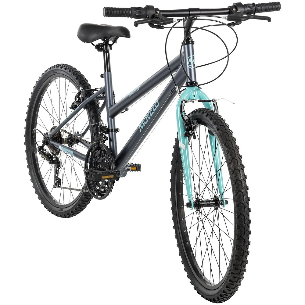 Movelo Algonquin 24-inch Mountain Bike for Girls, 18-Speed, Grey/Blue, Ages 12-19