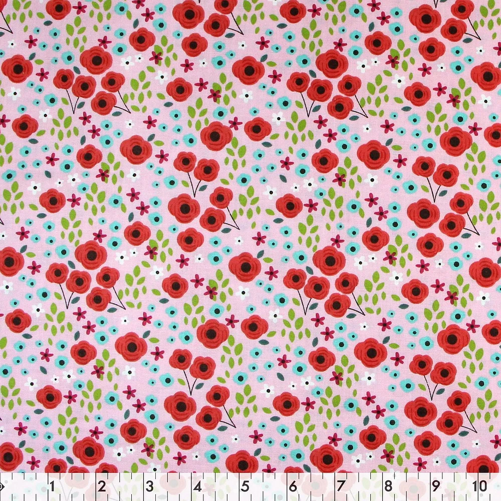 Fabric Creations Pink with Flower Garden  Fat Quarter Pre-Cut Fabric - 18" x 21" / 45cm x 53cm, 18" x 21" / 45cm x 53cm