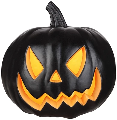 9" Lighted Blow Mold Pumpkin Traditional Black JOL (Orange)