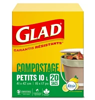 Glad Certified Compostable Bags - Small 10 Litres -, Lemon scent, 20 Compost Bags