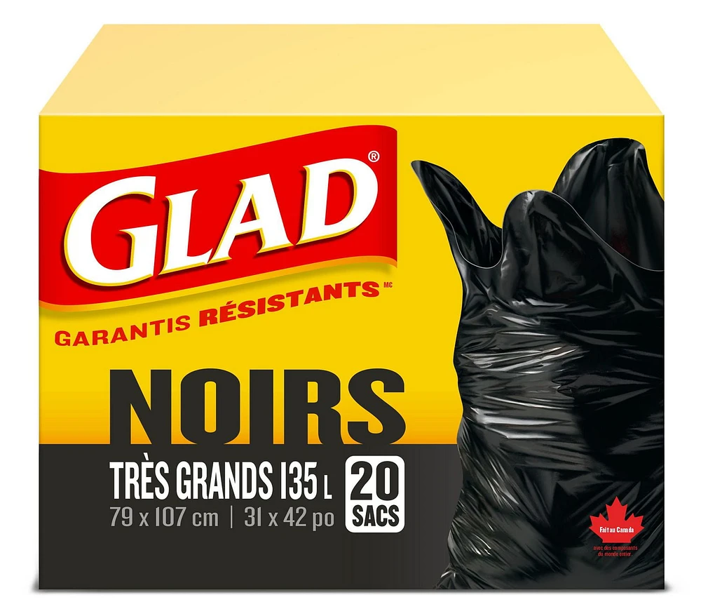 Glad Black Garbage Bags - Extra-Large 135 Litres -, 20 Trash Bags