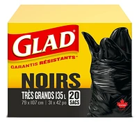 Glad Black Garbage Bags - Extra-Large 135 Litres -, 20 Trash Bags