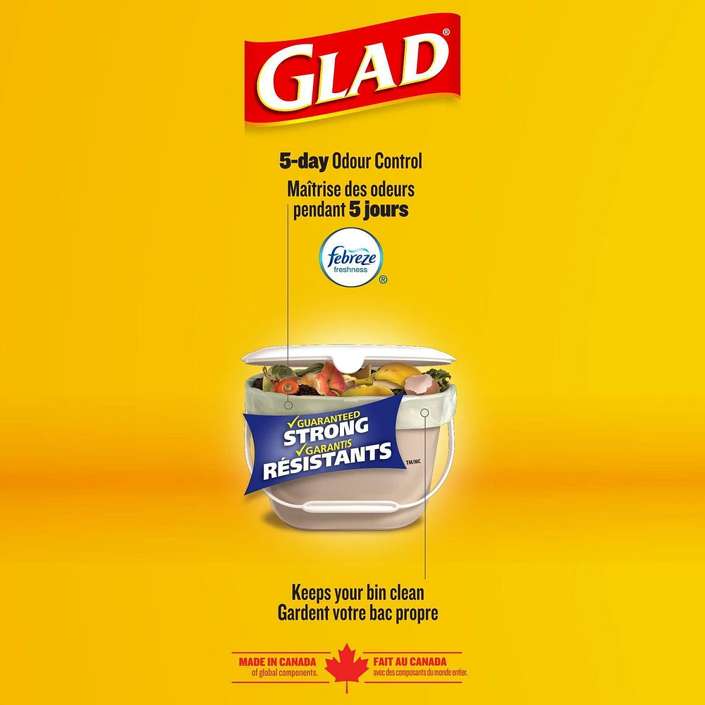 Glad Certified Compostable Bags - Small 10 Litres -, Lemon scent, 44 Compost Bags
