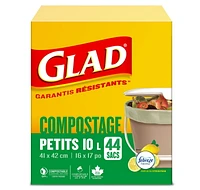 Glad Certified Compostable Bags - Small 10 Litres -, Lemon scent, 44 Compost Bags