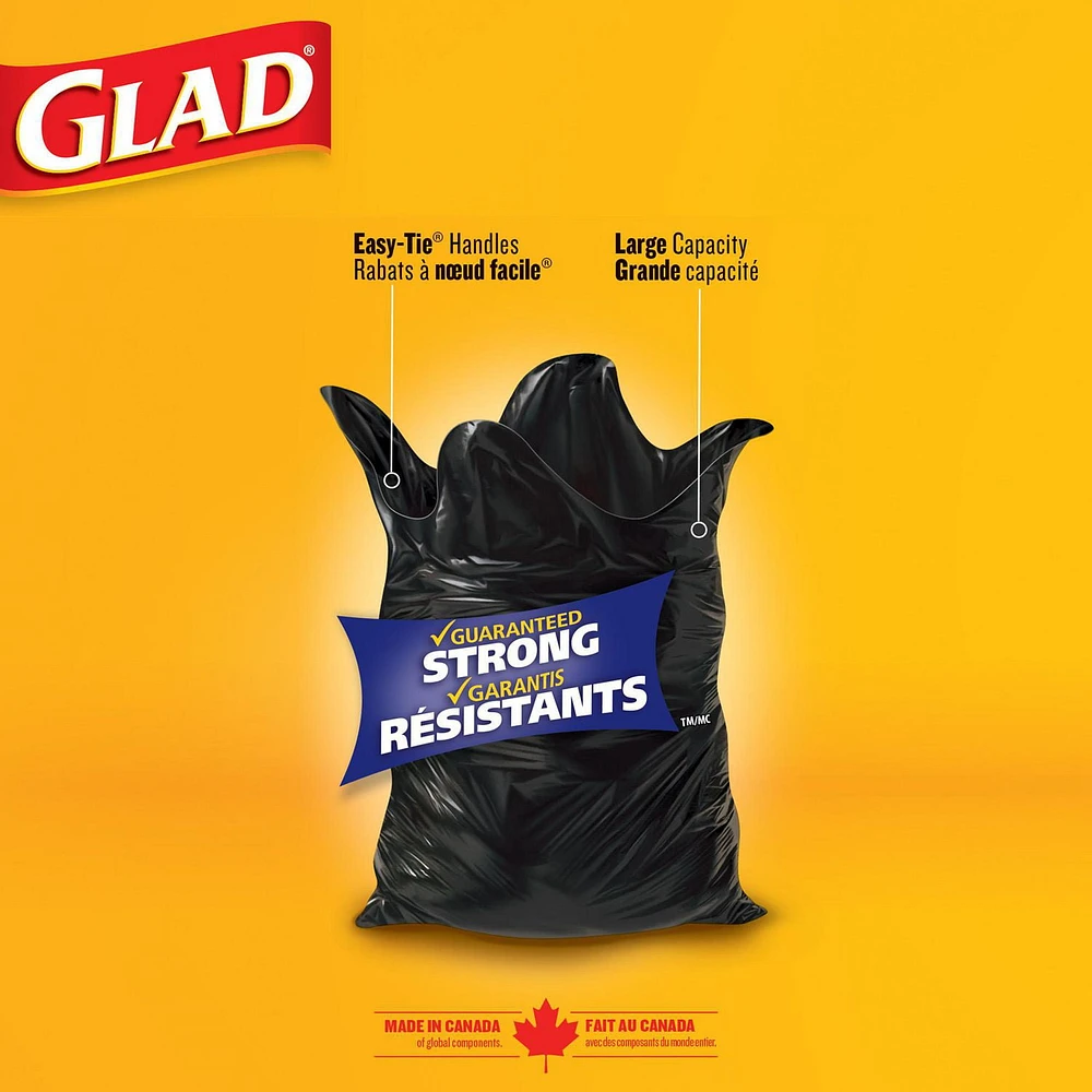 Glad Black Garbage Bags - Regular 74 Litres, - Value Pack, 100 Trash Bags