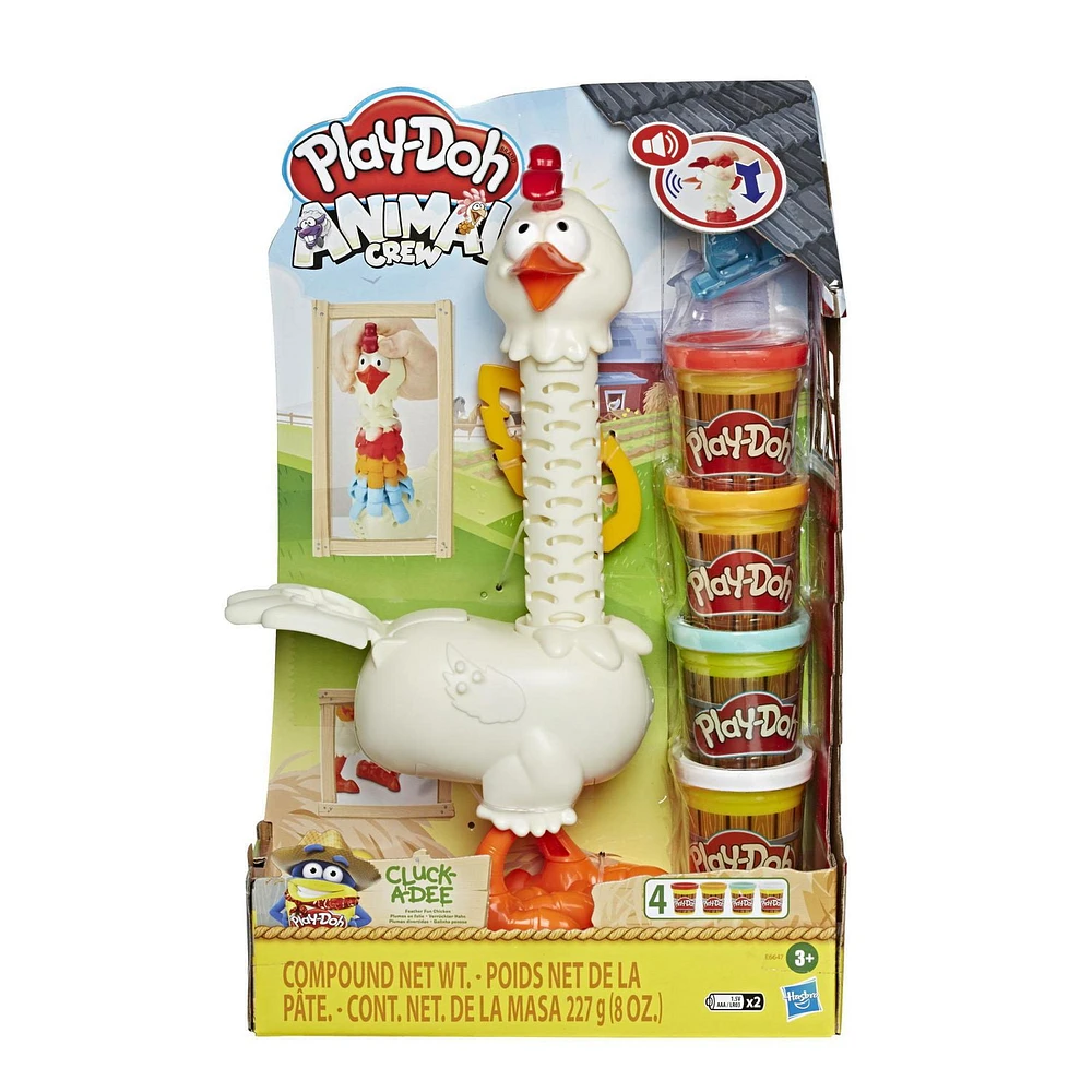 Play-Doh Animal Crew Cluck-a-Dee Feather Fun Chicken Toy Farm Animal Playset with 4 Non-Toxic Play-Doh Colors