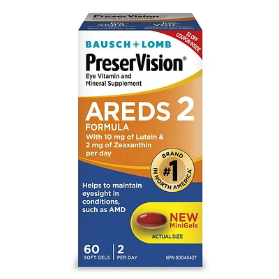 Bausch + Lomb PreserVision Eye Vitamin & Mineral Supplement AREDS 2, 60 Soft Gels