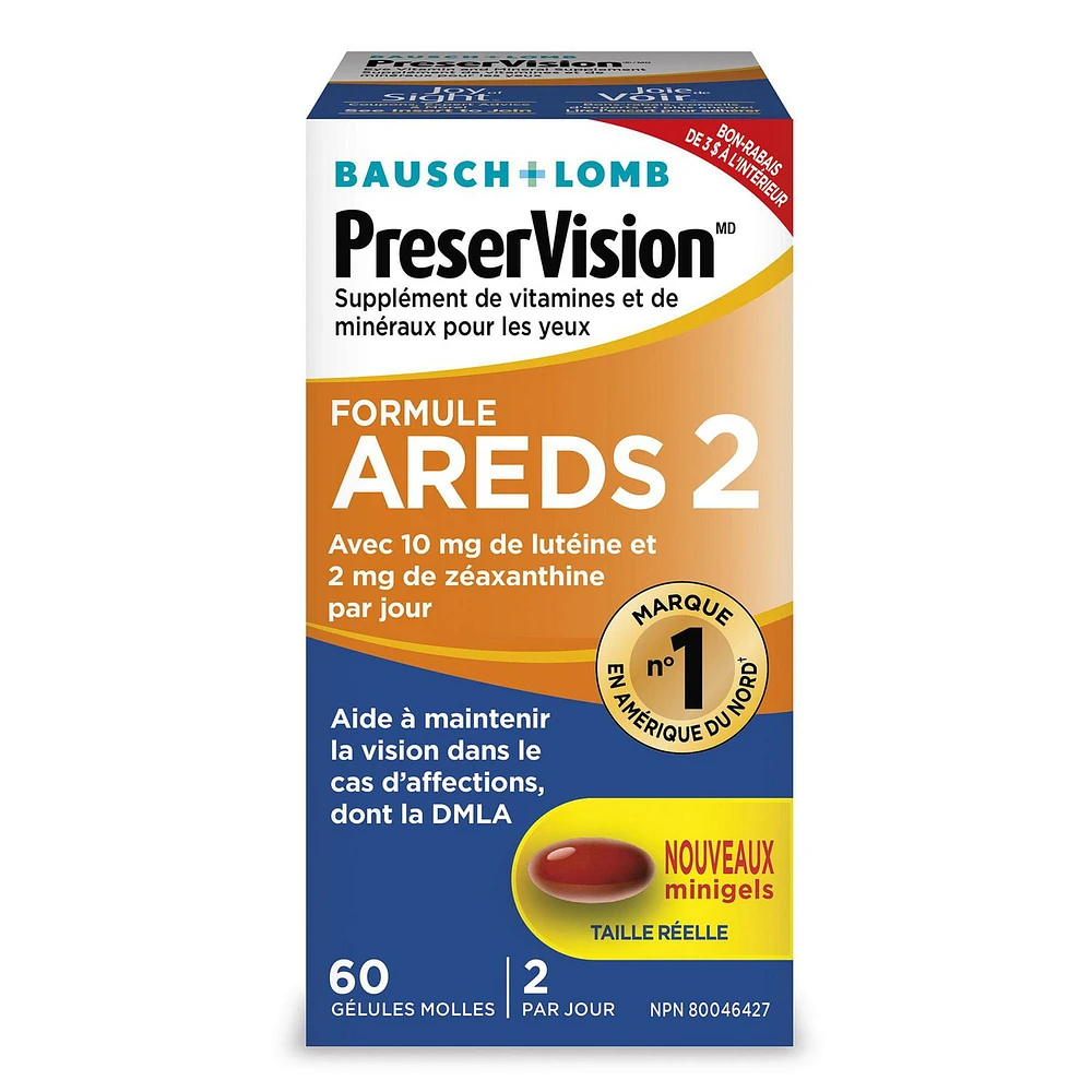 Bausch + Lomb PreserVision Eye Vitamin & Mineral Supplement AREDS 2, 60 Soft Gels