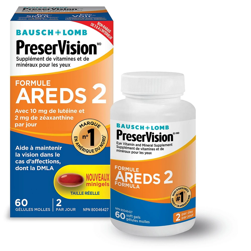 Bausch + Lomb PreserVision Eye Vitamin & Mineral Supplement AREDS 2, 60 Soft Gels