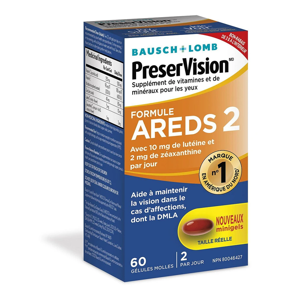 Bausch + Lomb PreserVision Eye Vitamin & Mineral Supplement AREDS 2, 60 Soft Gels