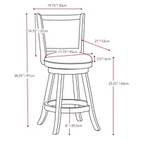 CorLiving Wesley Set of 2 White Wood Swivel Counter Height Barstools wth Back and Faux Leather Upholstered Padded Seat