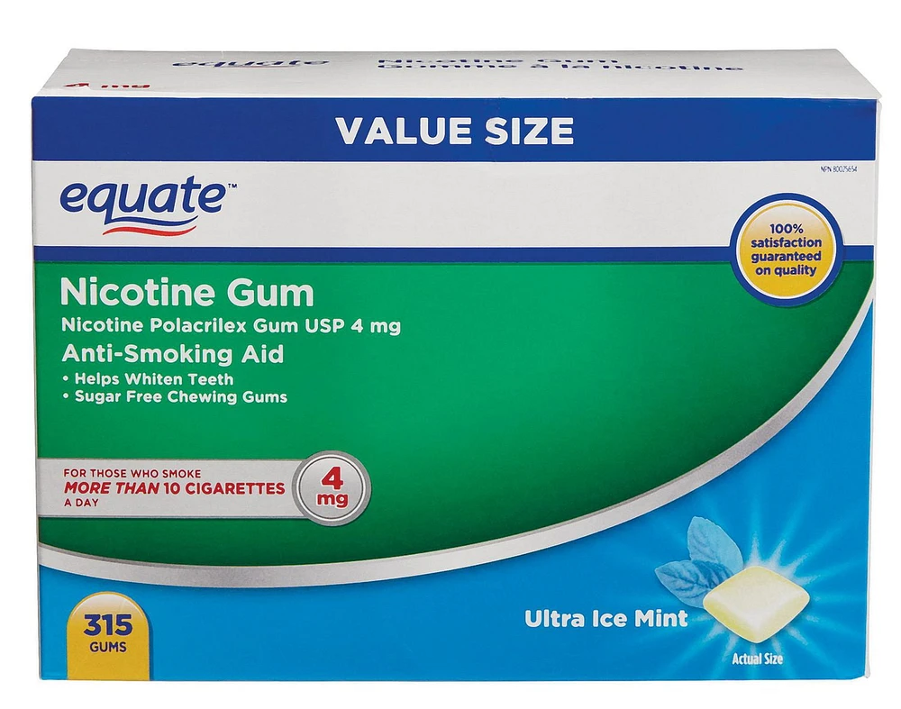 Equate Gomme à la nicotine Menthe ultra glacée 4mg 315ct Gomme de polacrilex de nicotine USP 4mg
