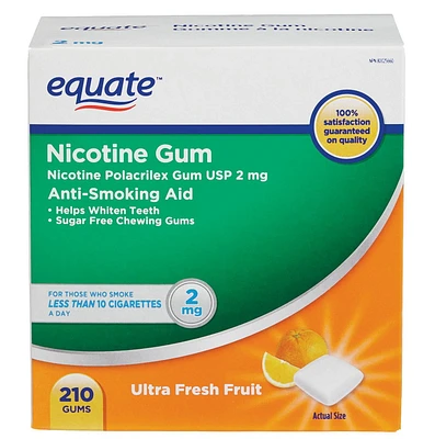 Equate Nicotine Gum Ultra Fresh Fruit 2mg 210ct, Nicotine Nicotine Polacrilex Gum USP 2mg